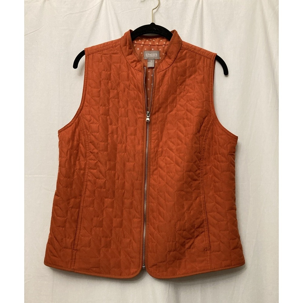 Chico's Orange Quilted Zip-Up Lightweight Vest w/Pockets - SZ 1 (M)